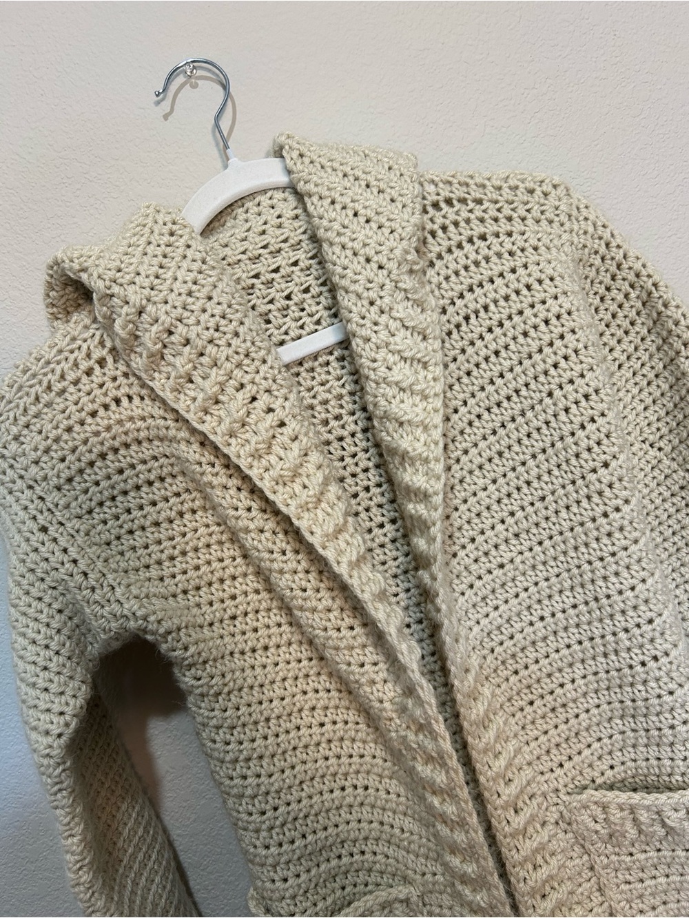 Cozy Cream Home crafted Crochet Hooded Cardigan - Picture 3 of 3